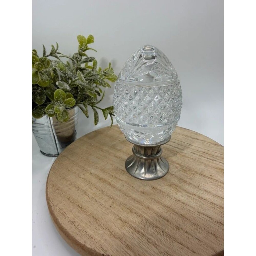 Vintage Crystal France Egg Paperweight with Stand